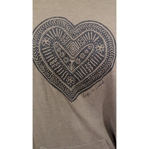 Life Is Good Tan Hoodie with Heart Design - Picture 2 of 3